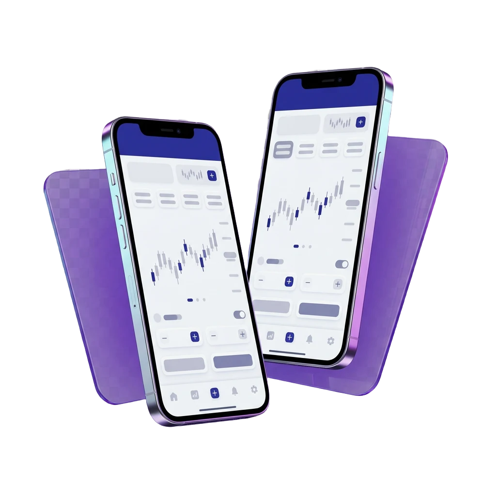 TradingView ZA forex robot concept: two phones displaying illustrative trading screens, not an available app or live results